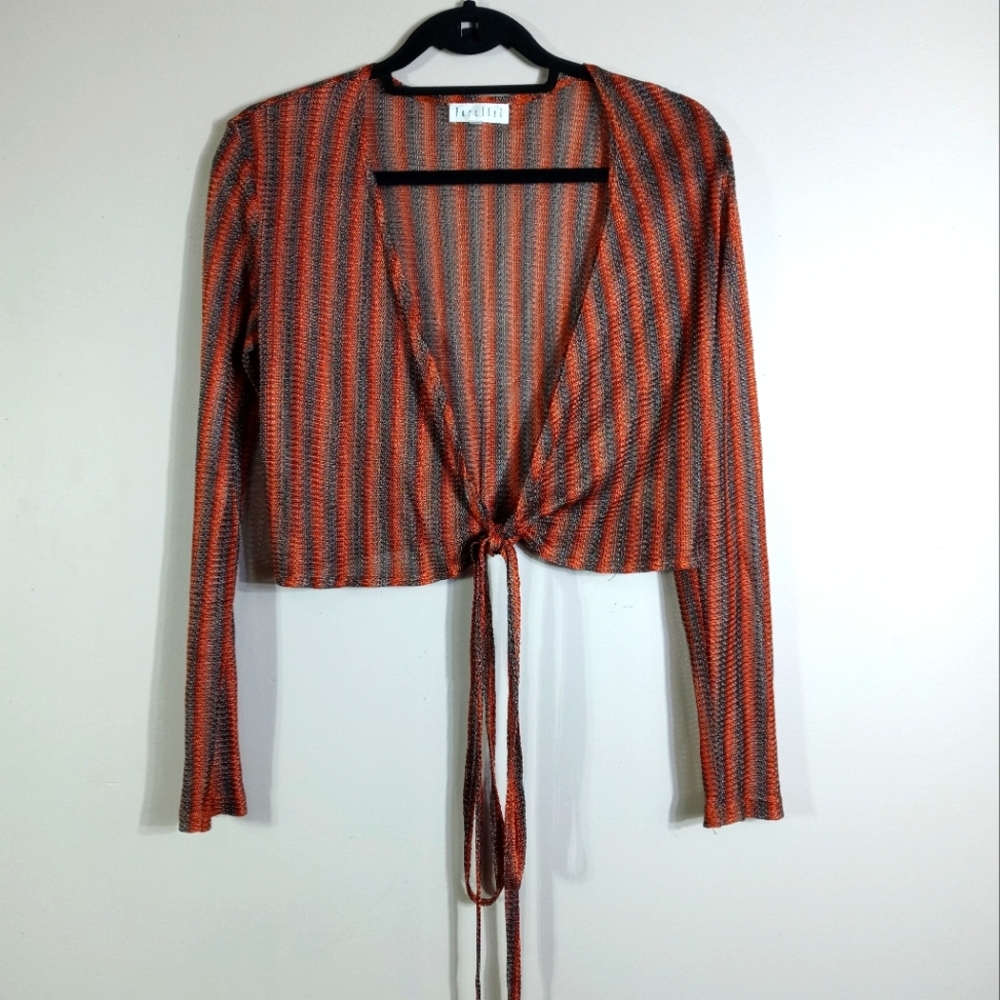 Parallel Women's Orange and Black Striped Top Size M
